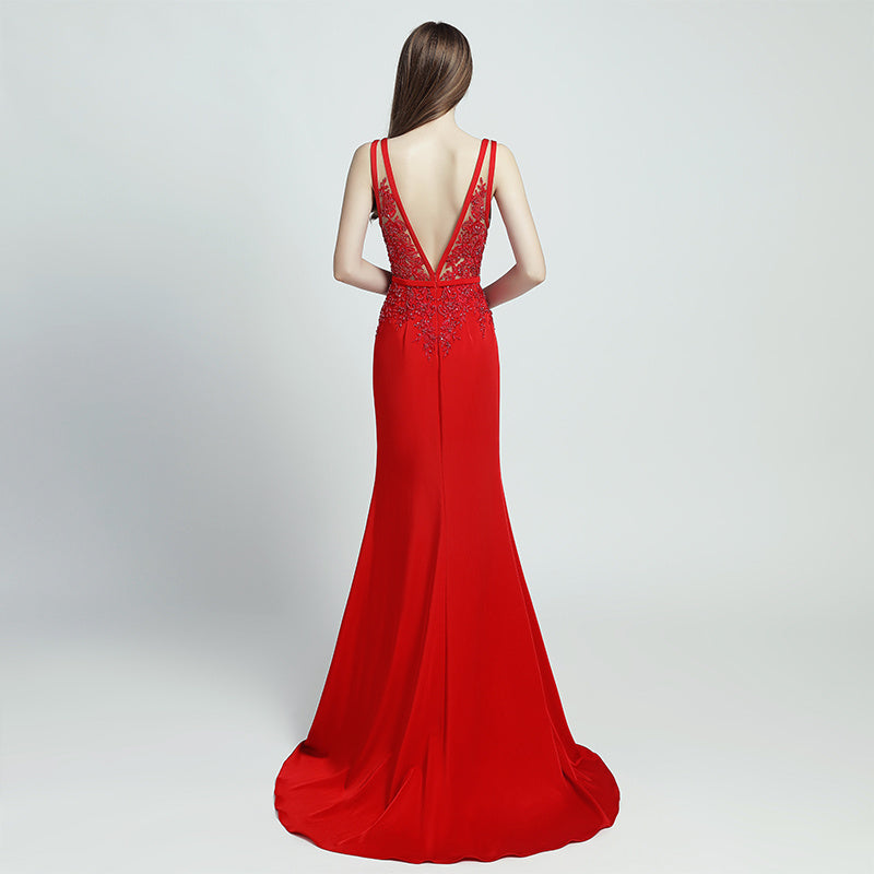 Lace Beaded Toast Dress Temperament Long Style
