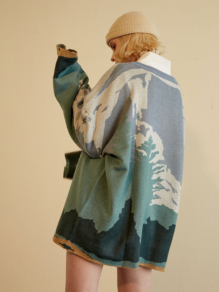 Ladies snow mountain landscape sweater