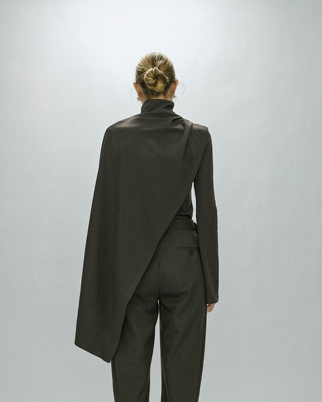 Women's Fashion Leisure Commute Bell Sleeve Turtleneck Shawl Top