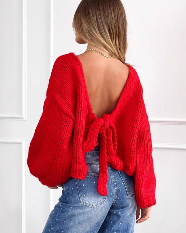 Short Thick Needle Bow Bandage Reverse Cardigan Jacket