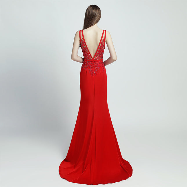 Lace Beaded Toast Dress Temperament Long Style