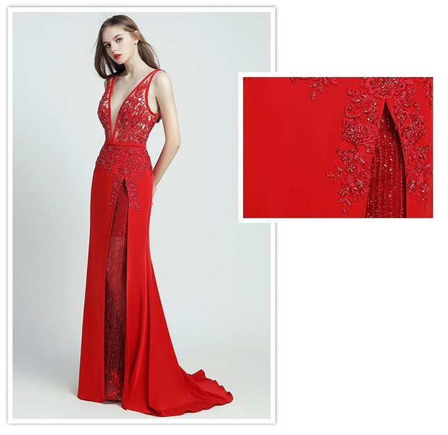 Lace Beaded Toast Dress Temperament Long Style