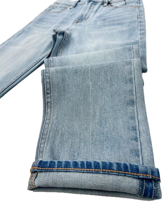 High Waist Light Blue Stretch Slim-fitting Small Straight Cropped Jeans For Women