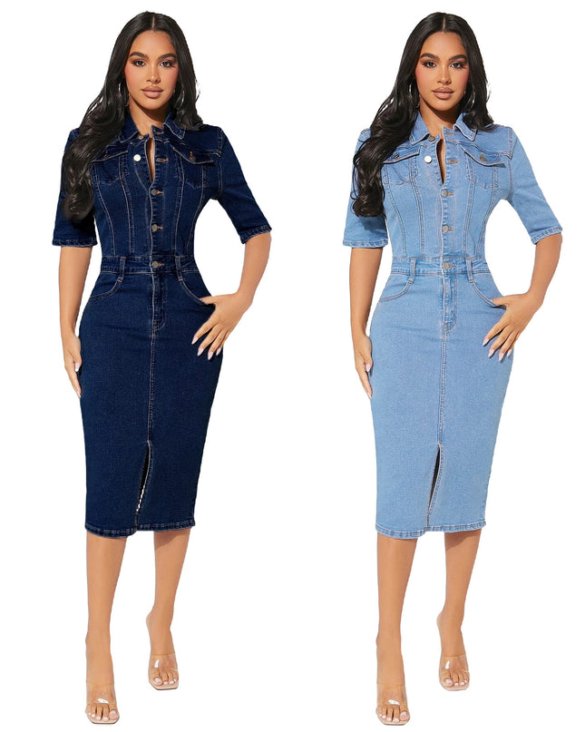 Women's Fashion Personality Denim Hip-wrapped Dress