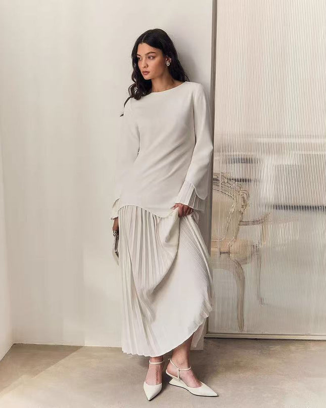 Round Neck Loose Casual Top Retro Temperament Skirt Suit Women