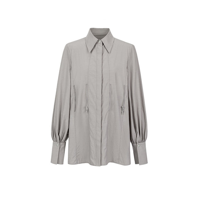 All-match Loose Slimming Zipper Long Sleeve Waist Trimming Shirt