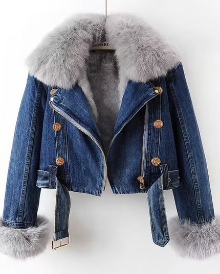 Detachable Fox Fur Rabbit Fur Liner Denim Coat