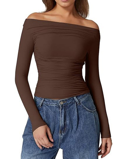 Women's Clothing Top Off-shoulder Long Sleeve T-shirt
