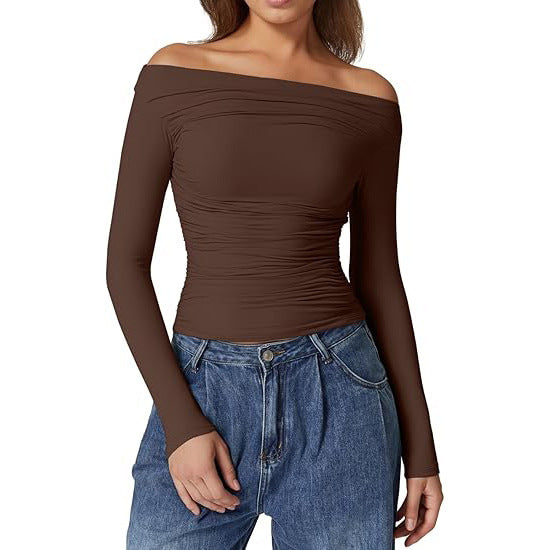 Women's Clothing Top Off-shoulder Long Sleeve T-shirt