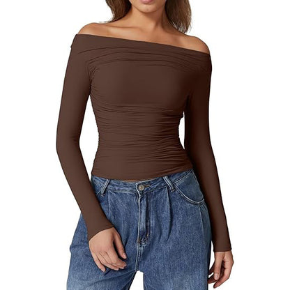 Women's Clothing Top Off-shoulder Long Sleeve T-shirt