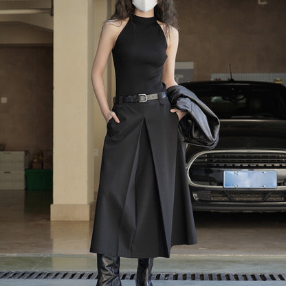 Retro Design High Waist Suit Skirt