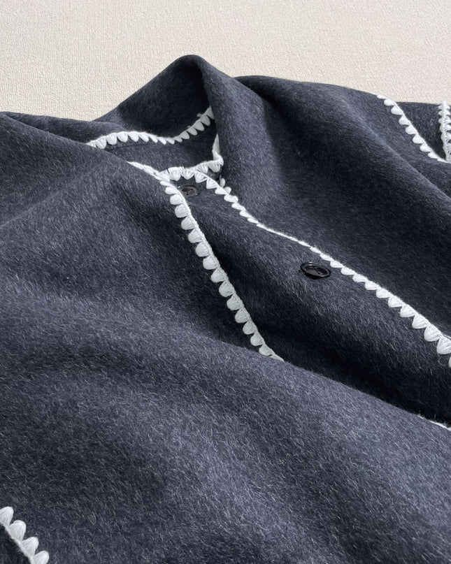 New Wool Blend Autumn And Winter Tassel Scarf Collar Loose Woolen Coat