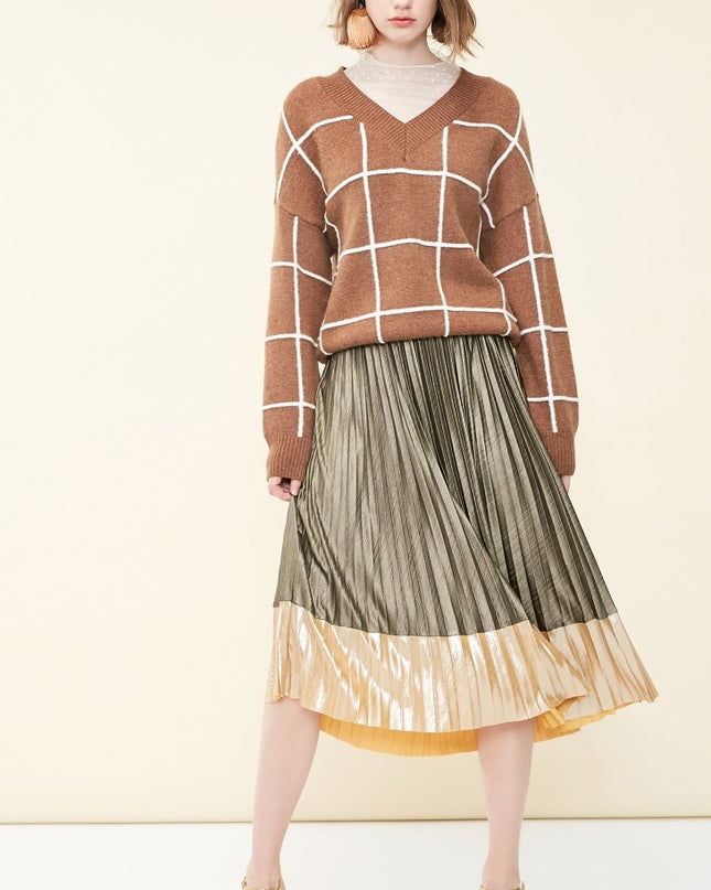 Spring new pattern check V-neck short sweater