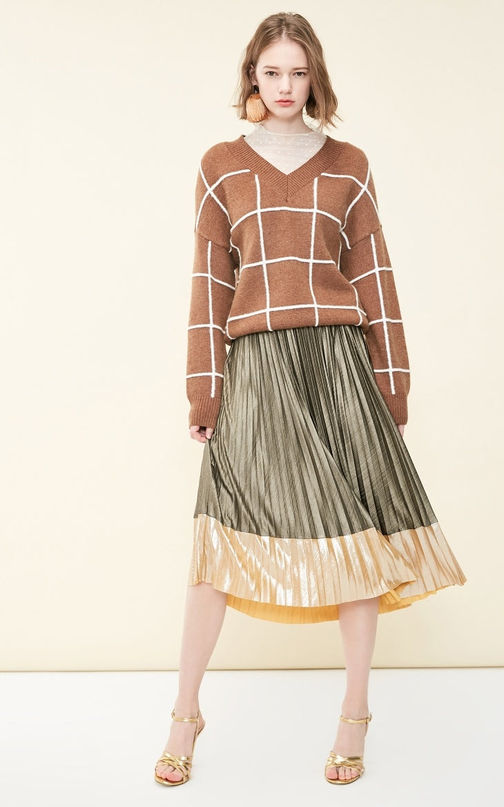 Spring new pattern check V-neck short sweater