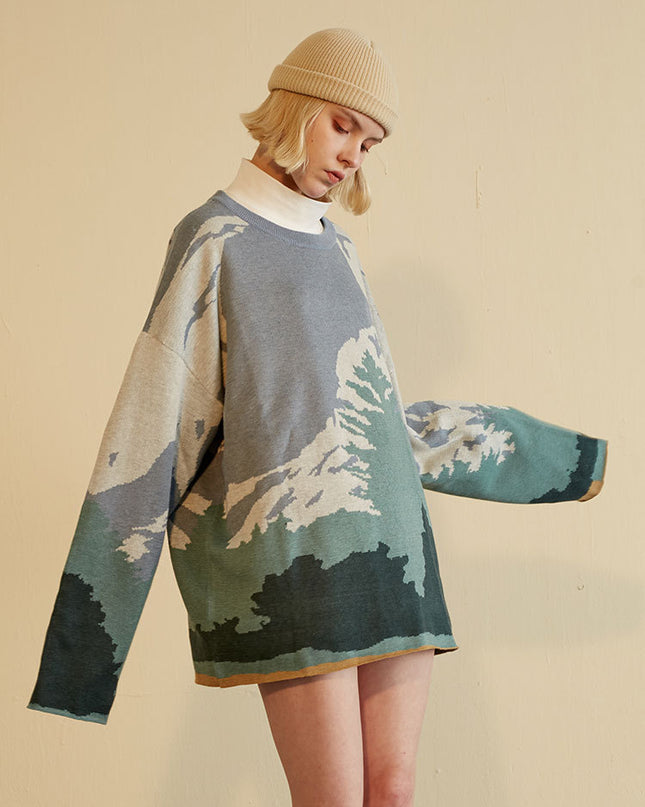Ladies snow mountain landscape sweater