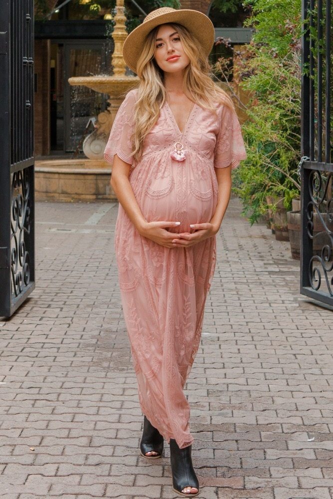 Maternity Dresses for Photo Shoot Summer V Neck White Lace white Maxi Dress