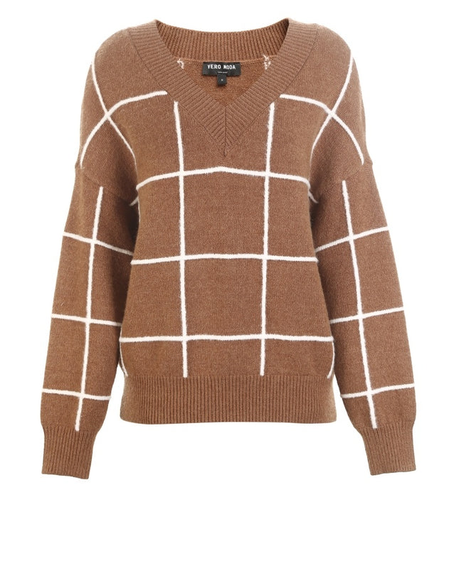 Spring new pattern check V-neck short sweater