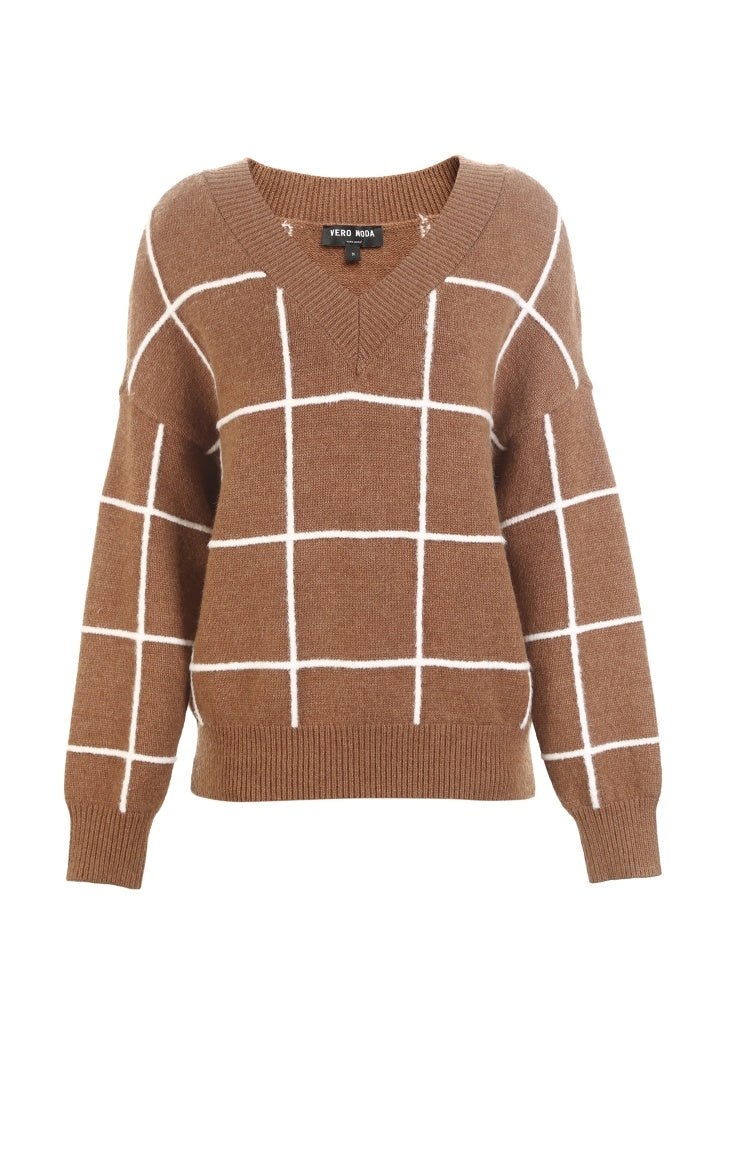 Spring new pattern check V-neck short sweater