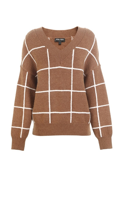 Spring new pattern check V-neck short sweater