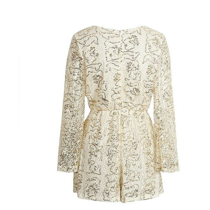 lace jumpsuits rompers  deep v long sleeve shorts