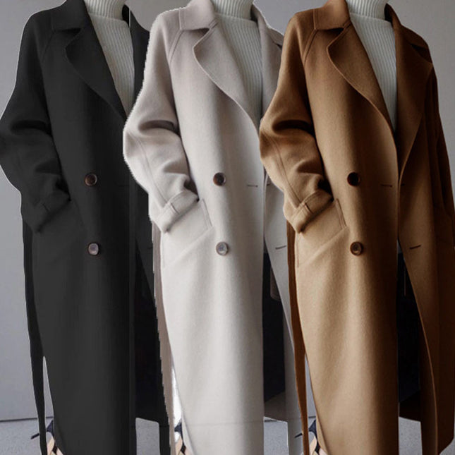 Korean Style Temperament Mid-length Over-the-knee Double-sided Cashmere Woolen Coat