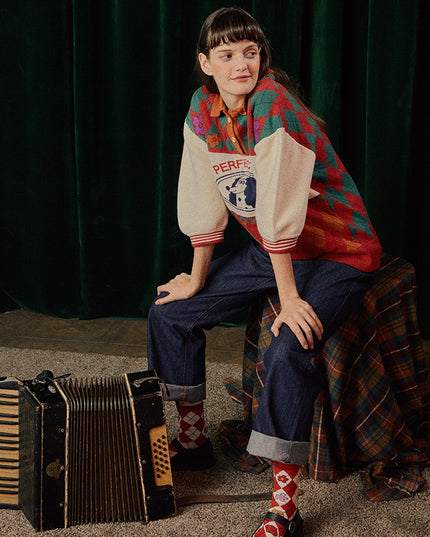 Women's Color Matching Padded Warm Sweater