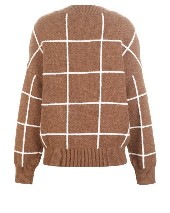 Spring new pattern check V-neck short sweater