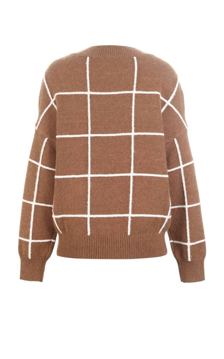 Spring new pattern check V-neck short sweater