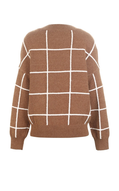 Spring new pattern check V-neck short sweater