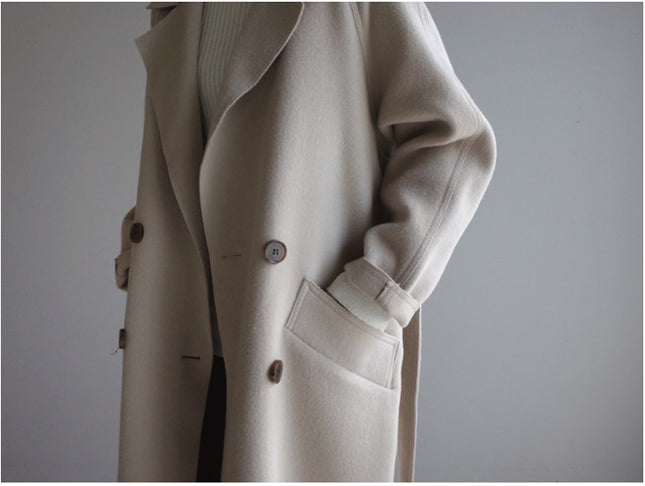 Korean Style Temperament Mid-length Over-the-knee Double-sided Cashmere Woolen Coat