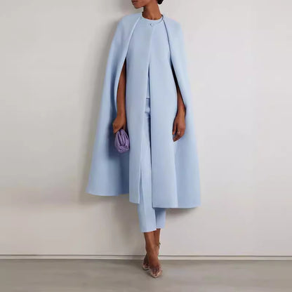 Solid Color Cap Sleeve Round Neck Two-piece Trousers Suit
