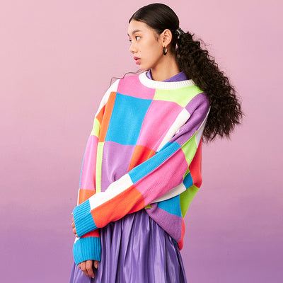 Colorful long pullover sweater