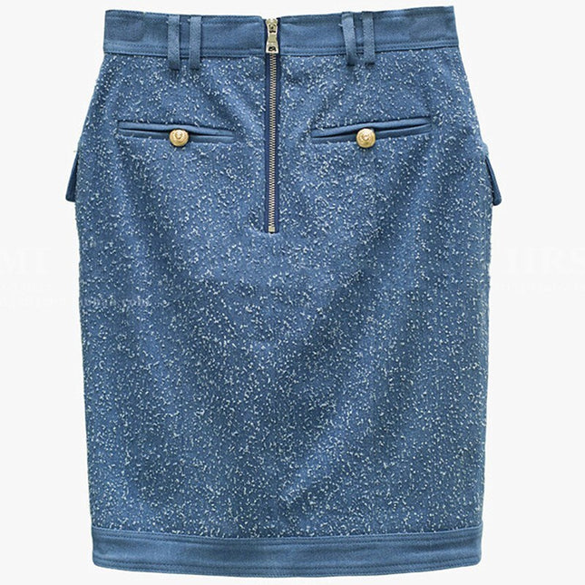 Frosted Washed Metal Buckle Irregular Split Hip Skirt