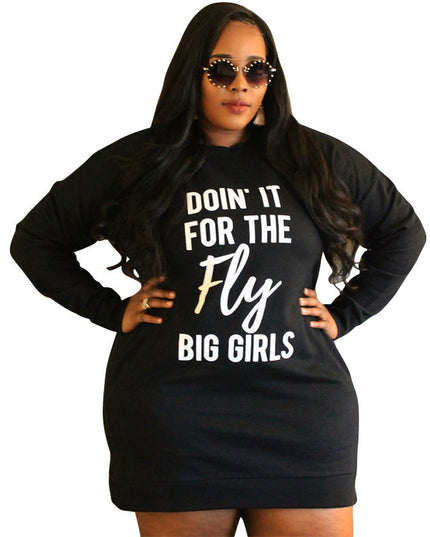 Plus Size Dresses for Women Letter Print Hoodie Casual Loose Mini Dress Sweat Suits Spring Clothes