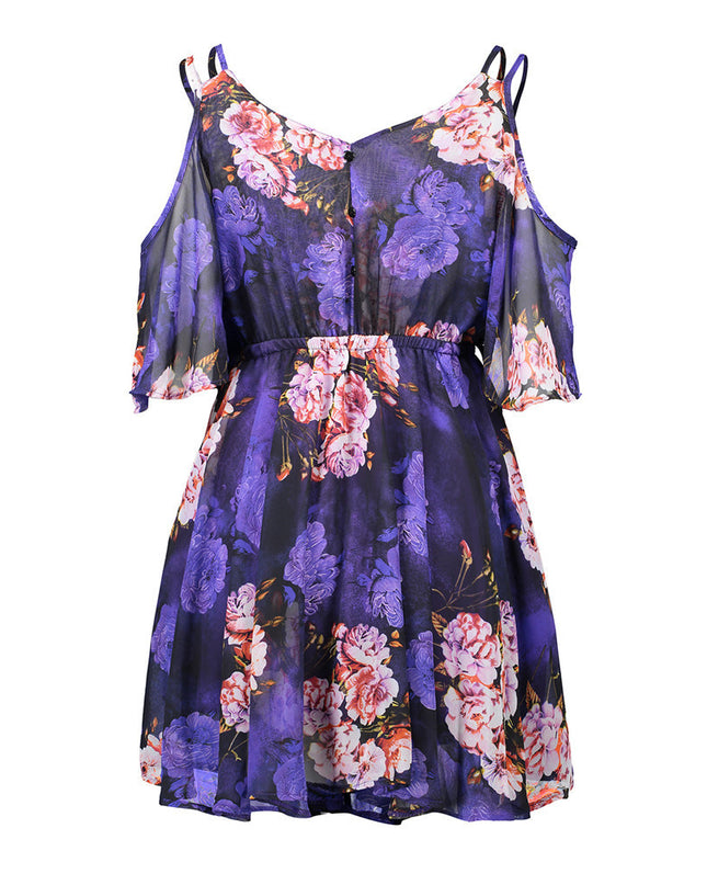 Dresses Spaghetti Strap V-neck Printed Loose Chiffon