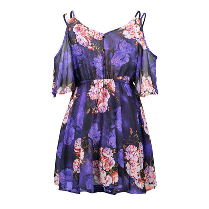 Dresses Spaghetti Strap V-neck Printed Loose Chiffon