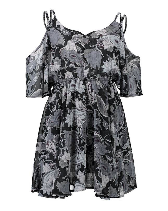 Dresses Spaghetti Strap V-neck Printed Loose Chiffon