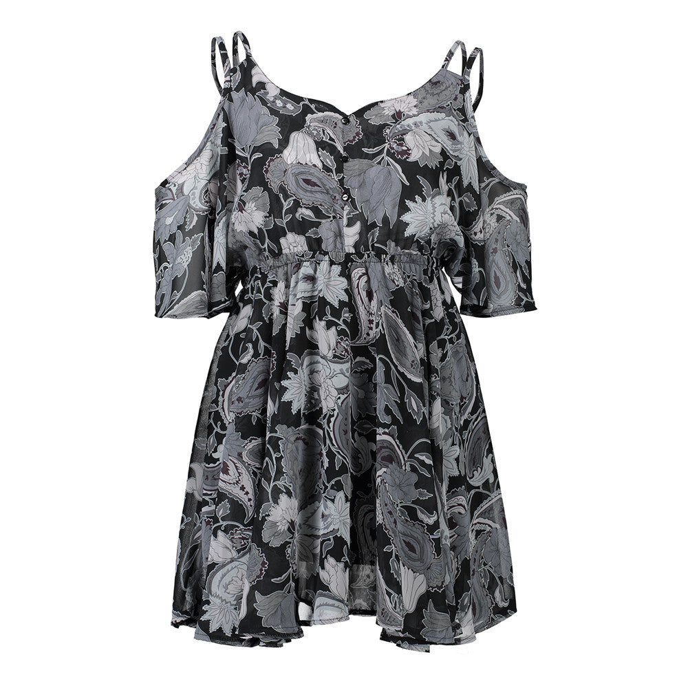 Dresses Spaghetti Strap V-neck Printed Loose Chiffon