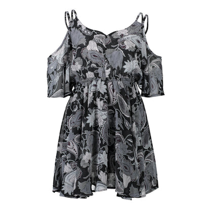 Dresses Spaghetti Strap V-neck Printed Loose Chiffon