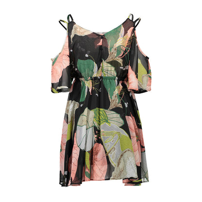 Dresses Spaghetti Strap V-neck Printed Loose Chiffon