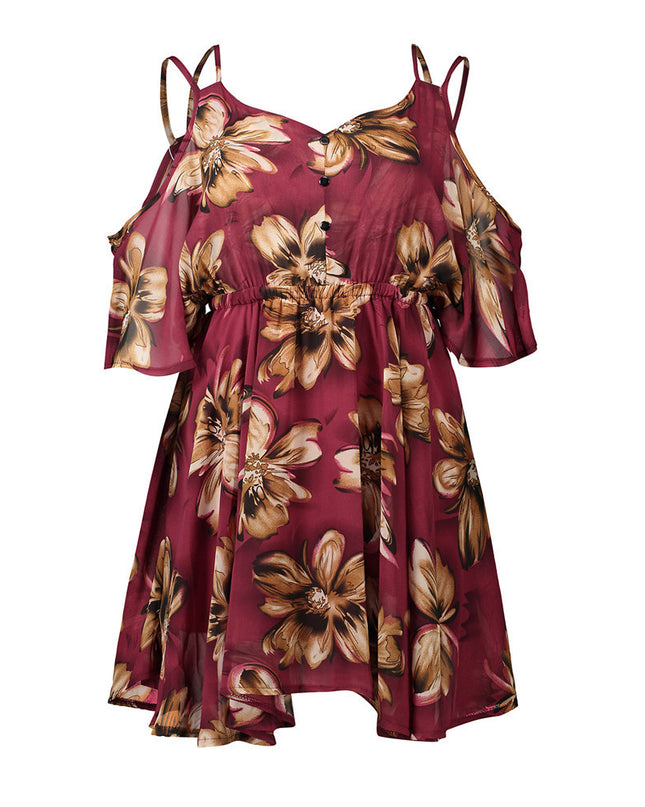 Dresses Spaghetti Strap V-neck Printed Loose Chiffon