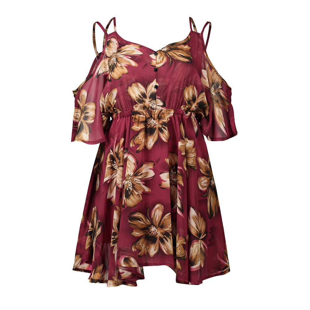 Dresses Spaghetti Strap V-neck Printed Loose Chiffon