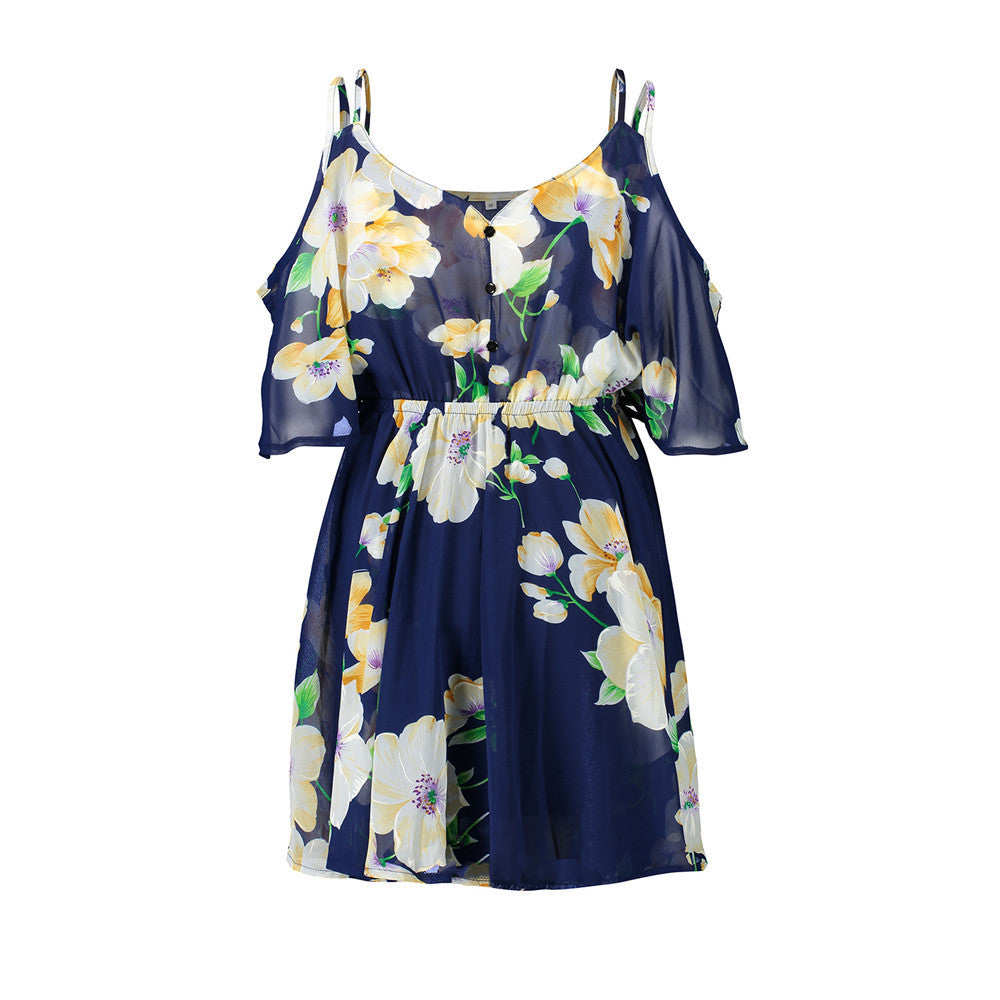 Dresses Spaghetti Strap V-neck Printed Loose Chiffon