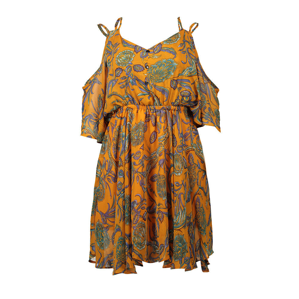Dresses Spaghetti Strap V-neck Printed Loose Chiffon