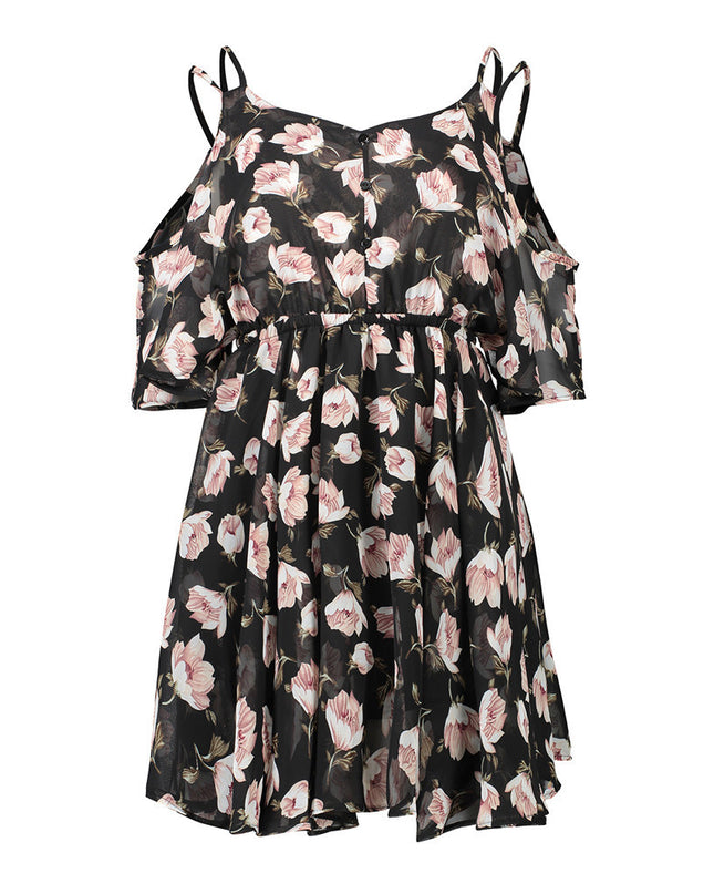 Dresses Spaghetti Strap V-neck Printed Loose Chiffon