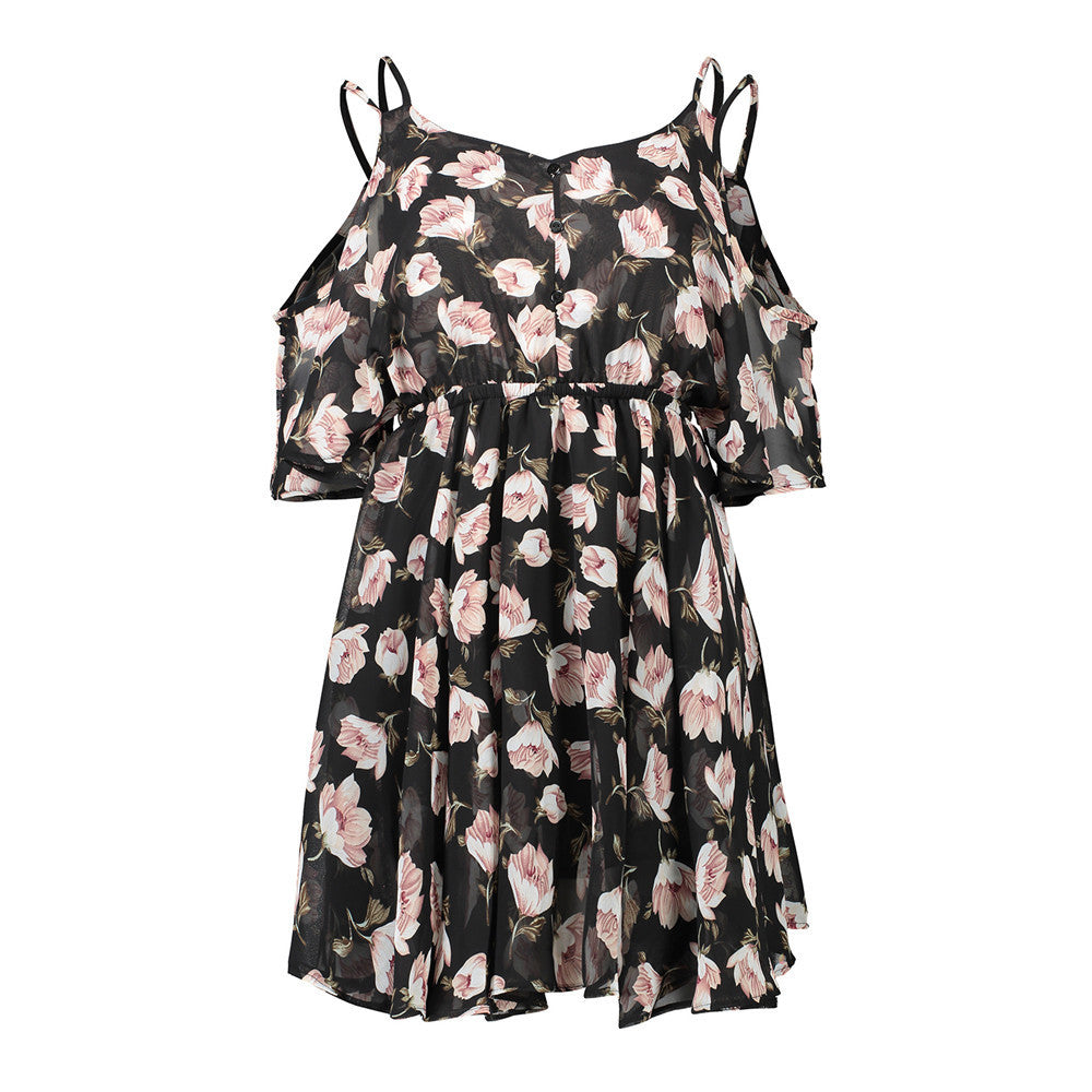 Dresses Spaghetti Strap V-neck Printed Loose Chiffon
