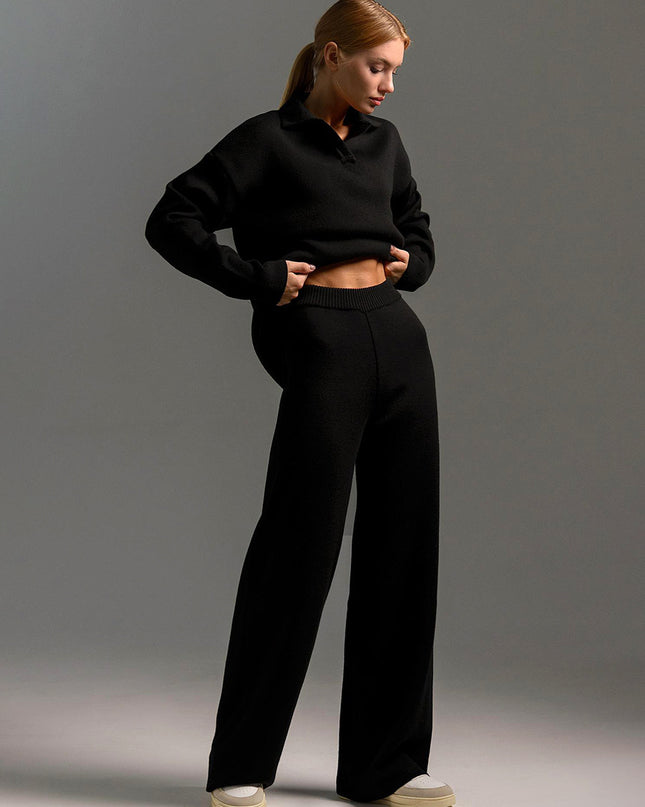 Knitted Pullover Wide Leg Trousers Two-piece Set