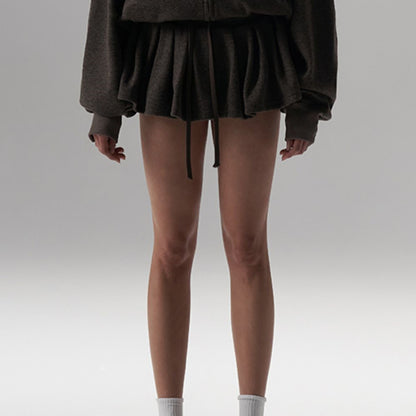 Silk Wool Casual Sports Loose Fit Hoodie Half Skirt Set