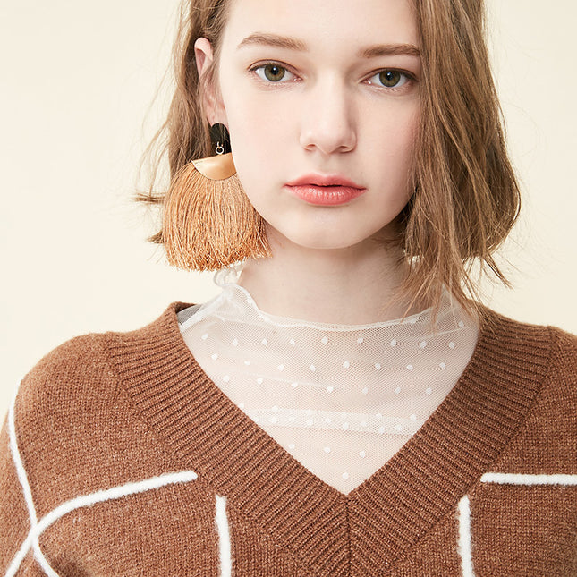 Spring new pattern check V-neck short sweater