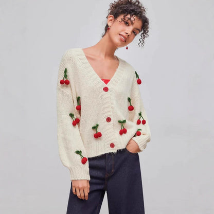 Cherry Decorative Single-breasted Knitted